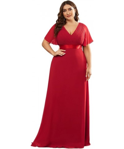 Women's Double V-Neck Formal Dresses Plus Size Bridesmaid Dress 09890-PZ Red $46.70 Dresses