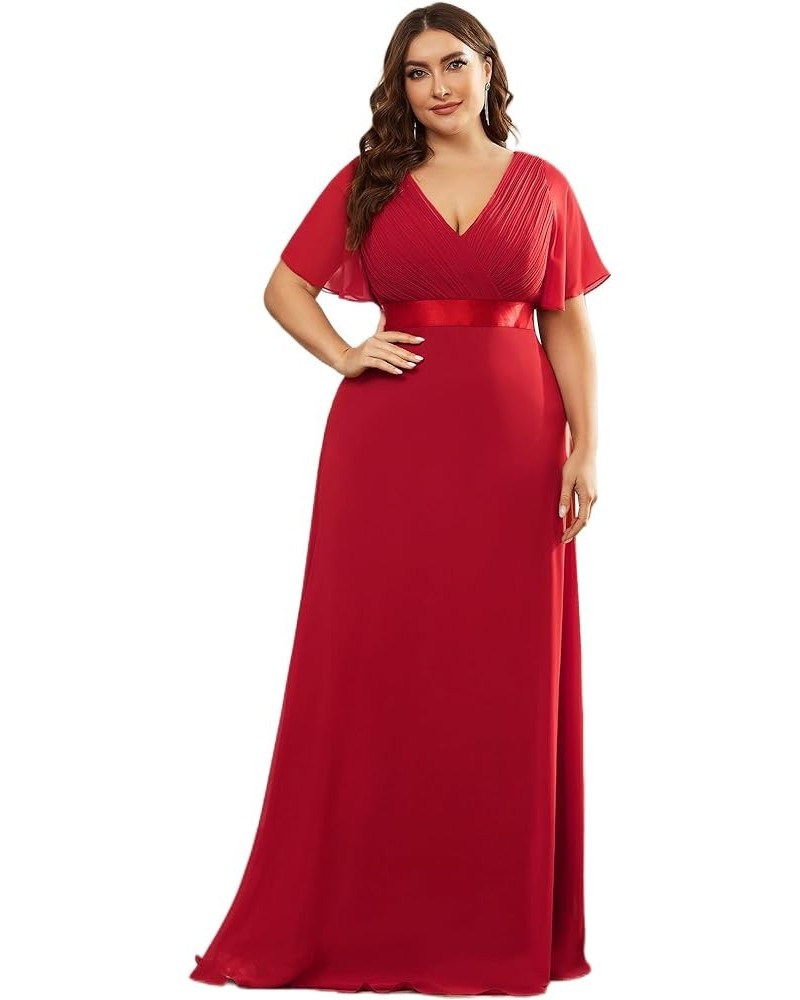 Women's Double V-Neck Formal Dresses Plus Size Bridesmaid Dress 09890-PZ Red $46.70 Dresses