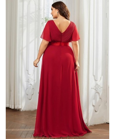 Women's Double V-Neck Formal Dresses Plus Size Bridesmaid Dress 09890-PZ Red $46.70 Dresses