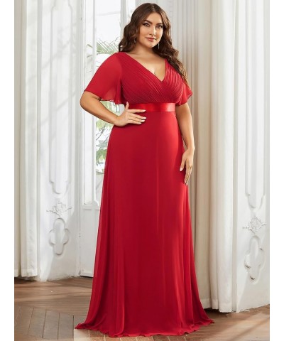 Women's Double V-Neck Formal Dresses Plus Size Bridesmaid Dress 09890-PZ Red $46.70 Dresses