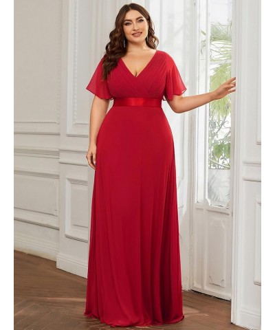 Women's Double V-Neck Formal Dresses Plus Size Bridesmaid Dress 09890-PZ Red $46.70 Dresses