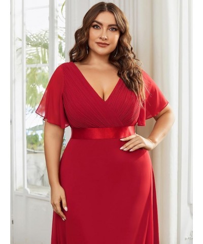 Women's Double V-Neck Formal Dresses Plus Size Bridesmaid Dress 09890-PZ Red $46.70 Dresses