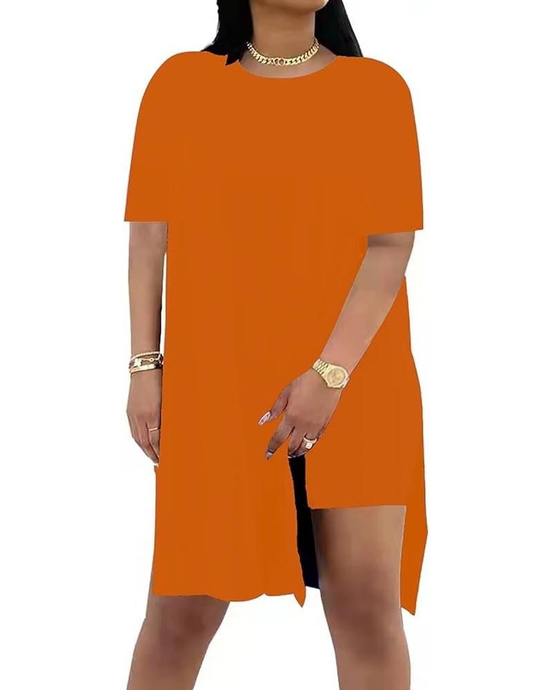 Women Plus Size 2 Piece Outfits Short Sleeve Tunic Tops and Skinny Biker Shorts Sets Tracksuits Orange $14.76 Activewear