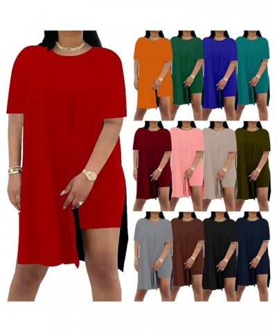 Women Plus Size 2 Piece Outfits Short Sleeve Tunic Tops and Skinny Biker Shorts Sets Tracksuits Orange $14.76 Activewear