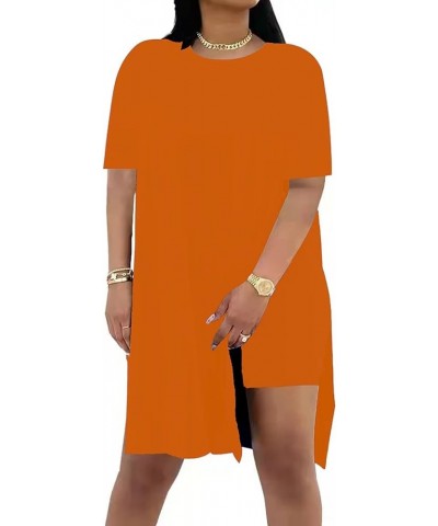 Women Plus Size 2 Piece Outfits Short Sleeve Tunic Tops and Skinny Biker Shorts Sets Tracksuits Orange $14.76 Activewear