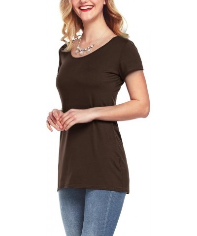 Womens Scoop Neck Shirts Short Sleeve Tunic Casual Basic Summer Tops Tee Brown $14.24 Tops