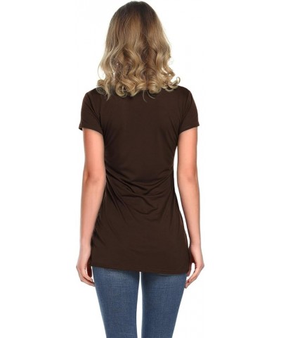 Womens Scoop Neck Shirts Short Sleeve Tunic Casual Basic Summer Tops Tee Brown $14.24 Tops