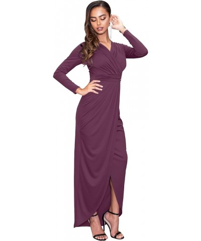 Womens Long Sleeve Formal Wrap Draped Cocktail V-Neck Gown Maxi Dress Plum Dark Purple $28.47 Dresses