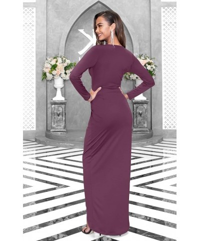 Womens Long Sleeve Formal Wrap Draped Cocktail V-Neck Gown Maxi Dress Plum Dark Purple $28.47 Dresses