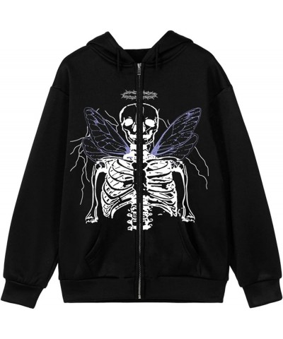 Women Y2K Zip Up Hoodie Casual Graphic Sweatshirt Hoodies Aesthetic Long Sleeve Jacket with Pockets Hc-black Skeleton $13.92 ...