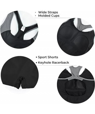 Womens One Piece Swimsuits with Shorts Boyleg Bathing Suits Athletic Sport Swimwear Black and Gray $20.51 Swimsuits