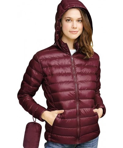 Women's Ultra Light Weight Packable Down Jacket with Removable Hoodie Wjc2144_wine $27.53 Jackets