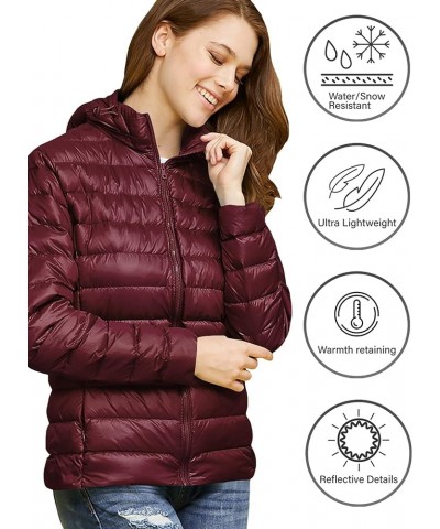 Women's Ultra Light Weight Packable Down Jacket with Removable Hoodie Wjc2144_wine $27.53 Jackets