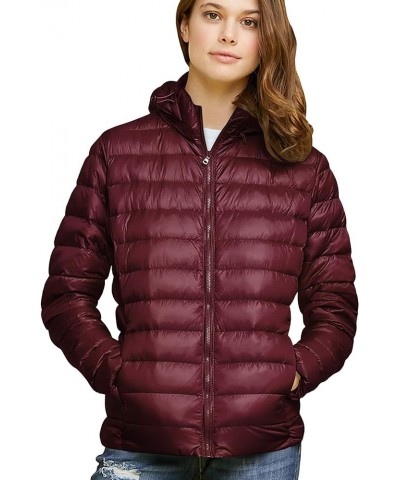 Women's Ultra Light Weight Packable Down Jacket with Removable Hoodie Wjc2144_wine $27.53 Jackets