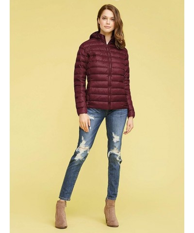 Women's Ultra Light Weight Packable Down Jacket with Removable Hoodie Wjc2144_wine $27.53 Jackets