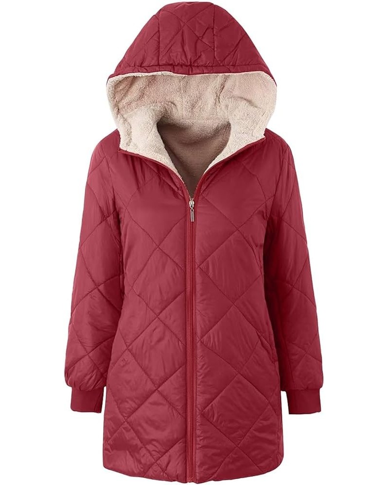 Green Jacket Womens Coats Winter Zipper Hooded Faux Fur Inside Down Jackets with Fur Hood D 06-red $13.28 Coats