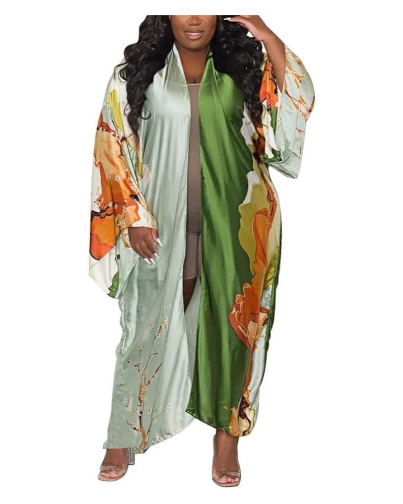 Summer Cardigan For Women Lightweight Satin Open Front Long Kimono Swimsuit Cover Ups Silk Robe Plus Size Light Green $17.04 ...