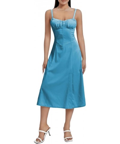 Women Bustier Long Dress Square Neck Low Cut Sleeveless Summer Boho Midi Dress Lace Trim A-Line Sundress 7-light Blue $13.24 ...