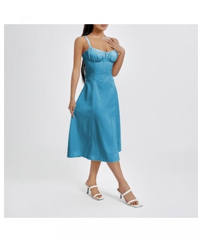 Women Bustier Long Dress Square Neck Low Cut Sleeveless Summer Boho Midi Dress Lace Trim A-Line Sundress 7-light Blue $13.24 ...