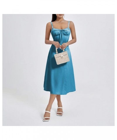 Women Bustier Long Dress Square Neck Low Cut Sleeveless Summer Boho Midi Dress Lace Trim A-Line Sundress 7-light Blue $13.24 ...