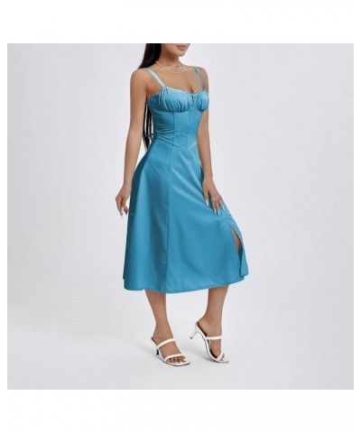 Women Bustier Long Dress Square Neck Low Cut Sleeveless Summer Boho Midi Dress Lace Trim A-Line Sundress 7-light Blue $13.24 ...