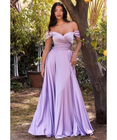 Off-The-Shoulder Bridesmaid Dress V-Neck A-line Bodice Long Satin Pleats high Slit Formal Dress with Pockets Burgundy $27.73 ...