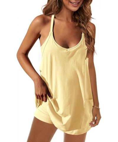 Womens Mini Dress with Shorts Workout Dress Short Sleeveless Summer Dress with Pockets Light Yellow $17.28 Dresses