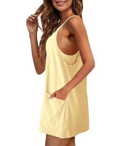 Womens Mini Dress with Shorts Workout Dress Short Sleeveless Summer Dress with Pockets Light Yellow $17.28 Dresses