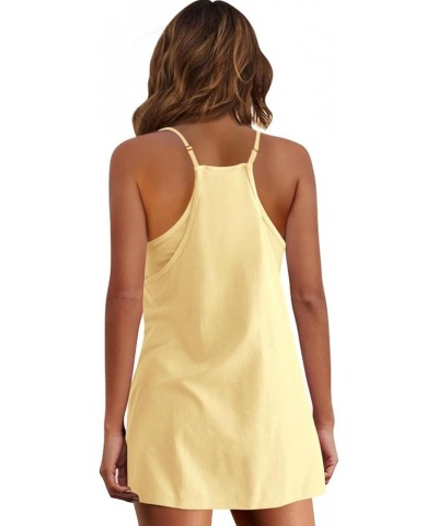 Womens Mini Dress with Shorts Workout Dress Short Sleeveless Summer Dress with Pockets Light Yellow $17.28 Dresses