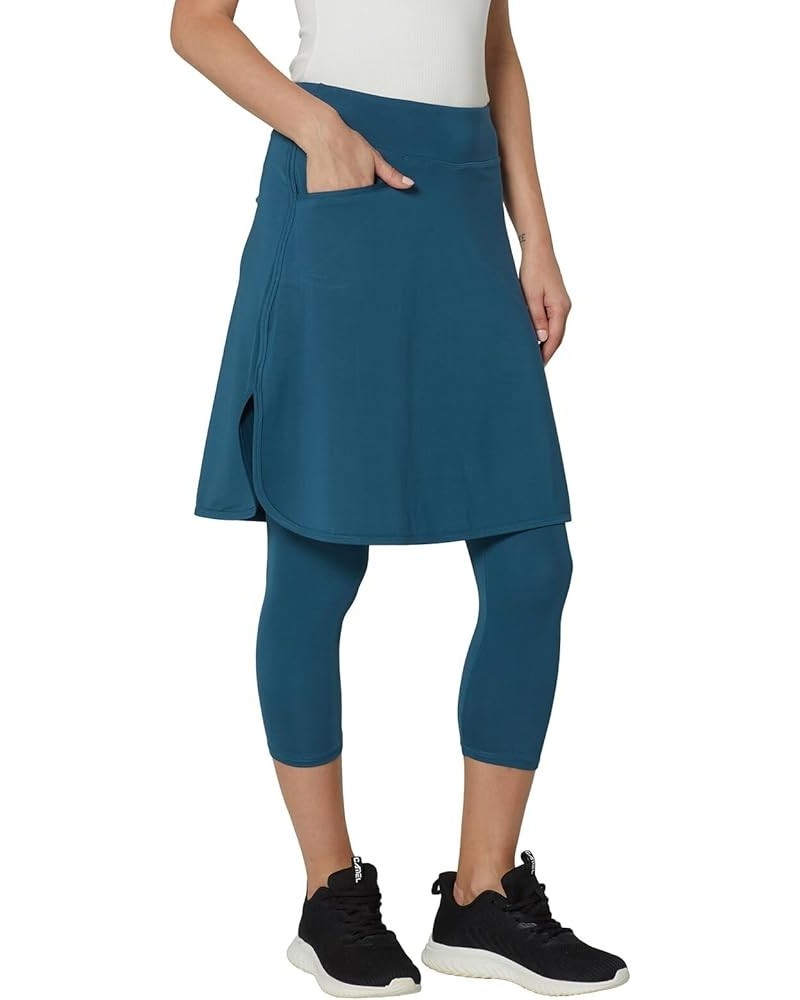 Capri with Skirt Attached for Women Athletic Skirt with Leggings Skirt Leggings Modest Skirt Leggings for Women Blue $13.53 S...