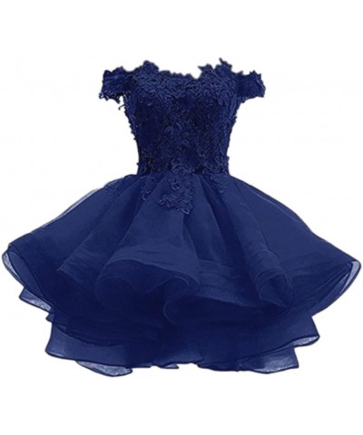 Women's Organza Off The Shoulder Short Homecoming Dresses Lace Appliques Beaded Cocktail Party Dresses Blue $32.66 Dresses