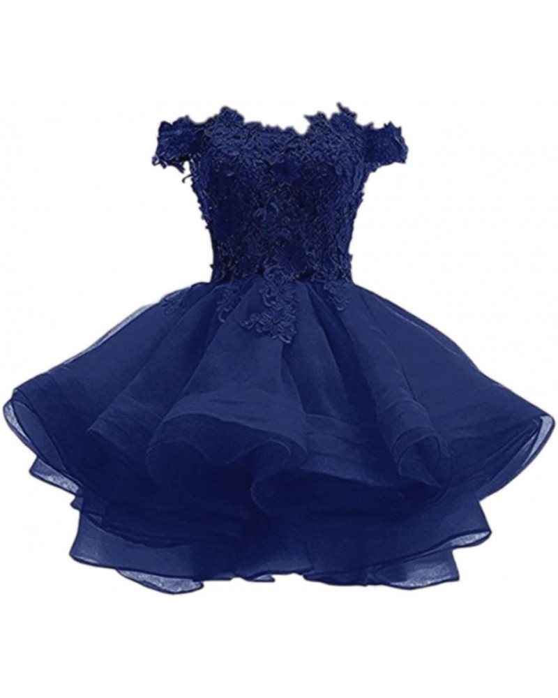 Women's Organza Off The Shoulder Short Homecoming Dresses Lace Appliques Beaded Cocktail Party Dresses Blue $32.66 Dresses