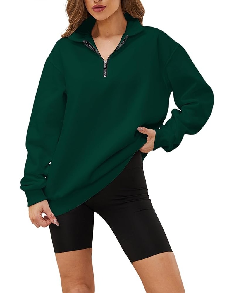 Womens Half Zip Sweatshirt Oversized Long Sleeve Collar Drop Shoulder Solid 1/4 Zipper Pullover Jacket Green $20.50 Hoodies &...