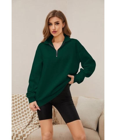 Womens Half Zip Sweatshirt Oversized Long Sleeve Collar Drop Shoulder Solid 1/4 Zipper Pullover Jacket Green $20.50 Hoodies &...