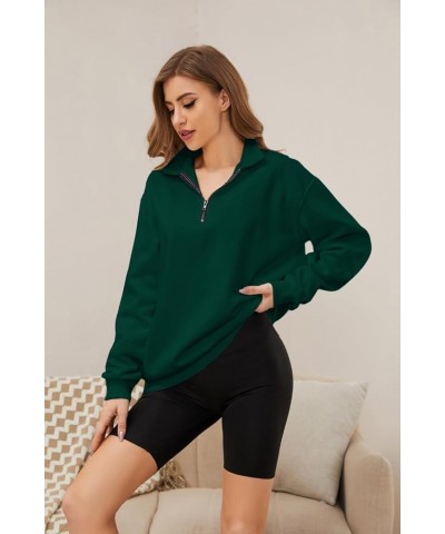 Womens Half Zip Sweatshirt Oversized Long Sleeve Collar Drop Shoulder Solid 1/4 Zipper Pullover Jacket Green $20.50 Hoodies &...