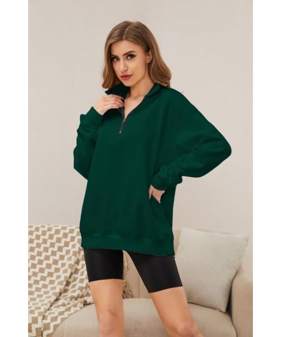 Womens Half Zip Sweatshirt Oversized Long Sleeve Collar Drop Shoulder Solid 1/4 Zipper Pullover Jacket Green $20.50 Hoodies &...