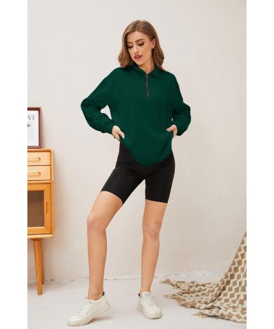 Womens Half Zip Sweatshirt Oversized Long Sleeve Collar Drop Shoulder Solid 1/4 Zipper Pullover Jacket Green $20.50 Hoodies &...