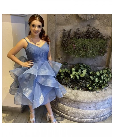 Women's Puffy Ruffle Short Homecoming Dress Tull Tutu Prom Dress V Neck Formal Party Gown Dusty Blue B $48.44 Dresses