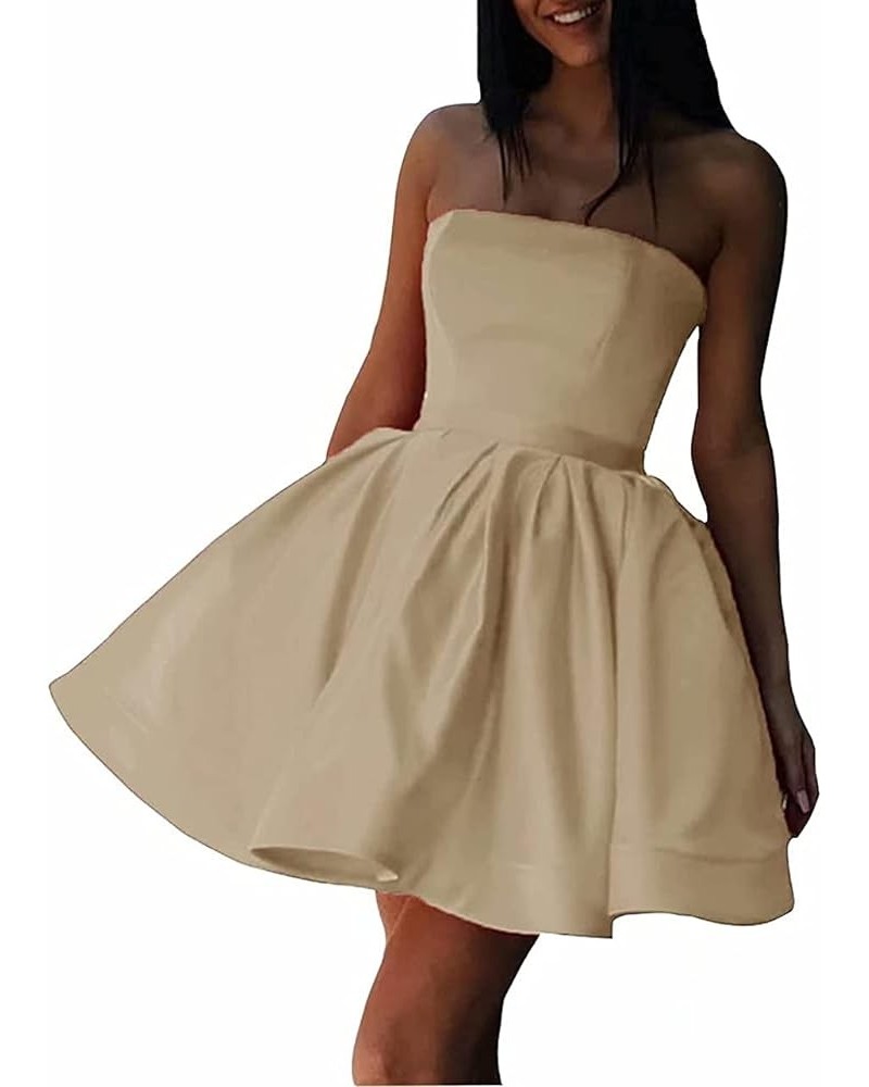 Strapless Homecoming Dresses for Teens Short Satin Prom Cocktail Gown with Pockets COO29 Champagne $26.65 Dresses