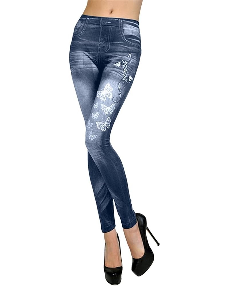 Skinny Pants Womens Denim Long Floral Flowers Print Jegging Blue-7 $6.75 Jeans