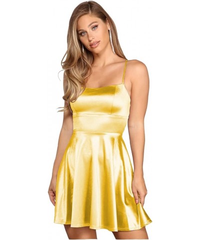 Short Spaghetti Straps Prom Dresses with Pockets Satin Homecoming Dress for Teens WD030 Light Yellow $27.00 Dresses