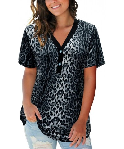 Women's V Neck Long Sleeve Shirts Button Down Tunic Blouses Fall Basic Tops Tee 2023 A1-leopard01-284 $14.03 Tops