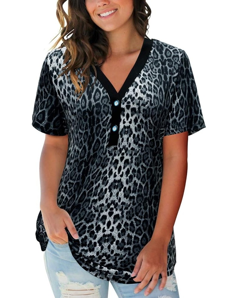 Women's V Neck Long Sleeve Shirts Button Down Tunic Blouses Fall Basic Tops Tee 2023 A1-leopard01-284 $14.03 Tops