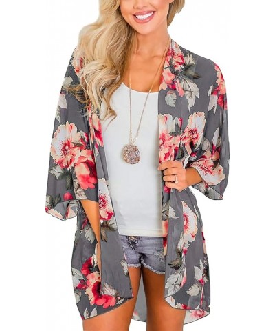 Women's Summer Beach Boho Chiffon Kimono Cardigans Sheer Open Front Cover Ups Tops A21 Grey $9.99 Swimsuits