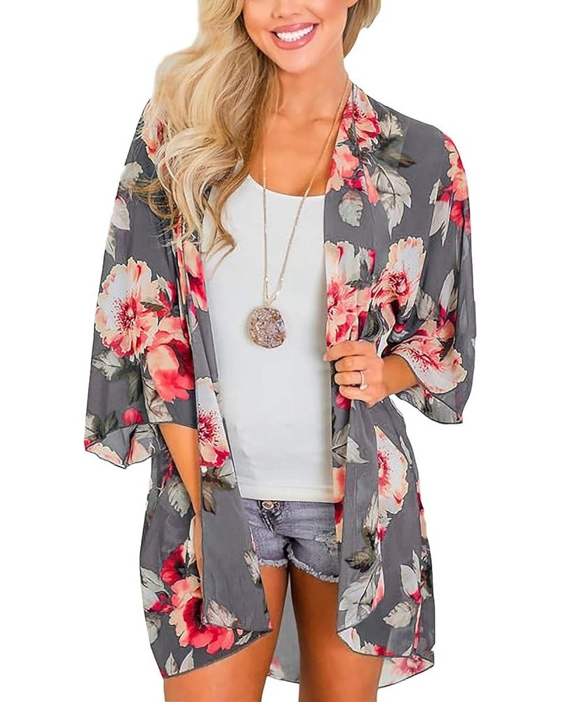 Women's Summer Beach Boho Chiffon Kimono Cardigans Sheer Open Front Cover Ups Tops A21 Grey $9.99 Swimsuits