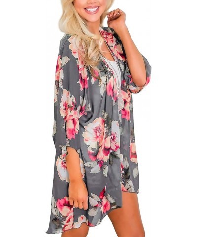 Women's Summer Beach Boho Chiffon Kimono Cardigans Sheer Open Front Cover Ups Tops A21 Grey $9.99 Swimsuits