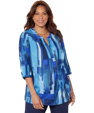 Women's Plus Size Georgette Pintuck Tunic Navy Abstract Brushstroke $17.24 Tops