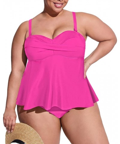 Women Plus Size Tankini Swimsuit Two Piece Flowy Ruffle Bathing Suits Tummy Control Swimwear Rose $16.65 Swimsuits