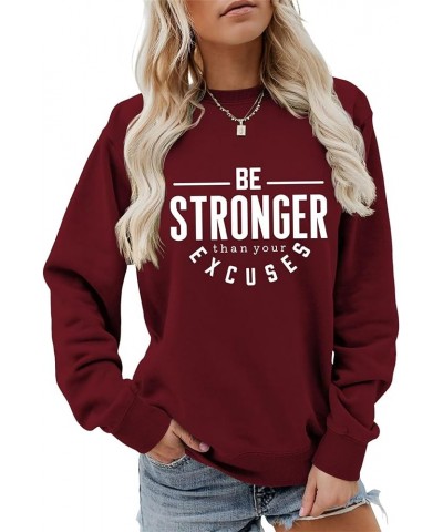 Women Be Stronger Than Your Excuses Shirt Motivational Workout Shirts Short Sleeve Positive Funny Saying Tops Tee Z06-wine $1...