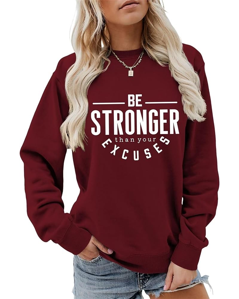 Women Be Stronger Than Your Excuses Shirt Motivational Workout Shirts Short Sleeve Positive Funny Saying Tops Tee Z06-wine $1...